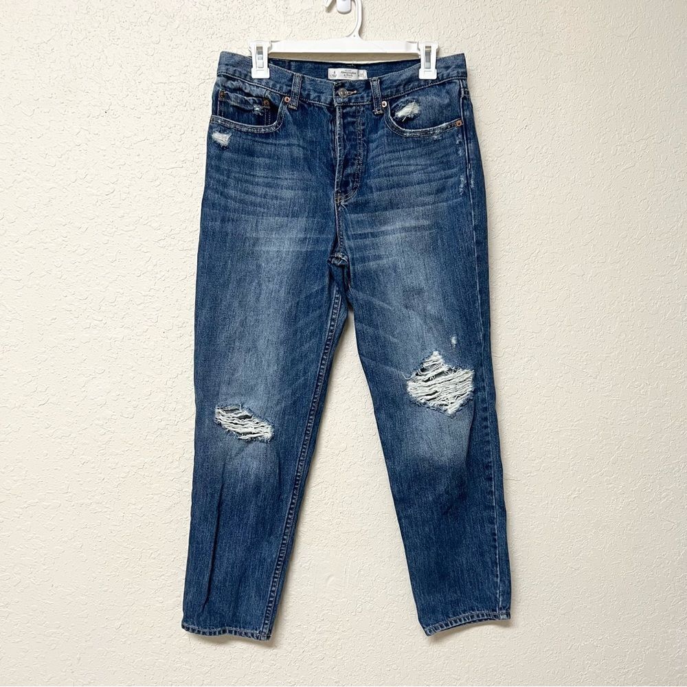 Abercrombie & Fitch Straight Blue Denim Buttonfly Jeans Size 27 Distressed